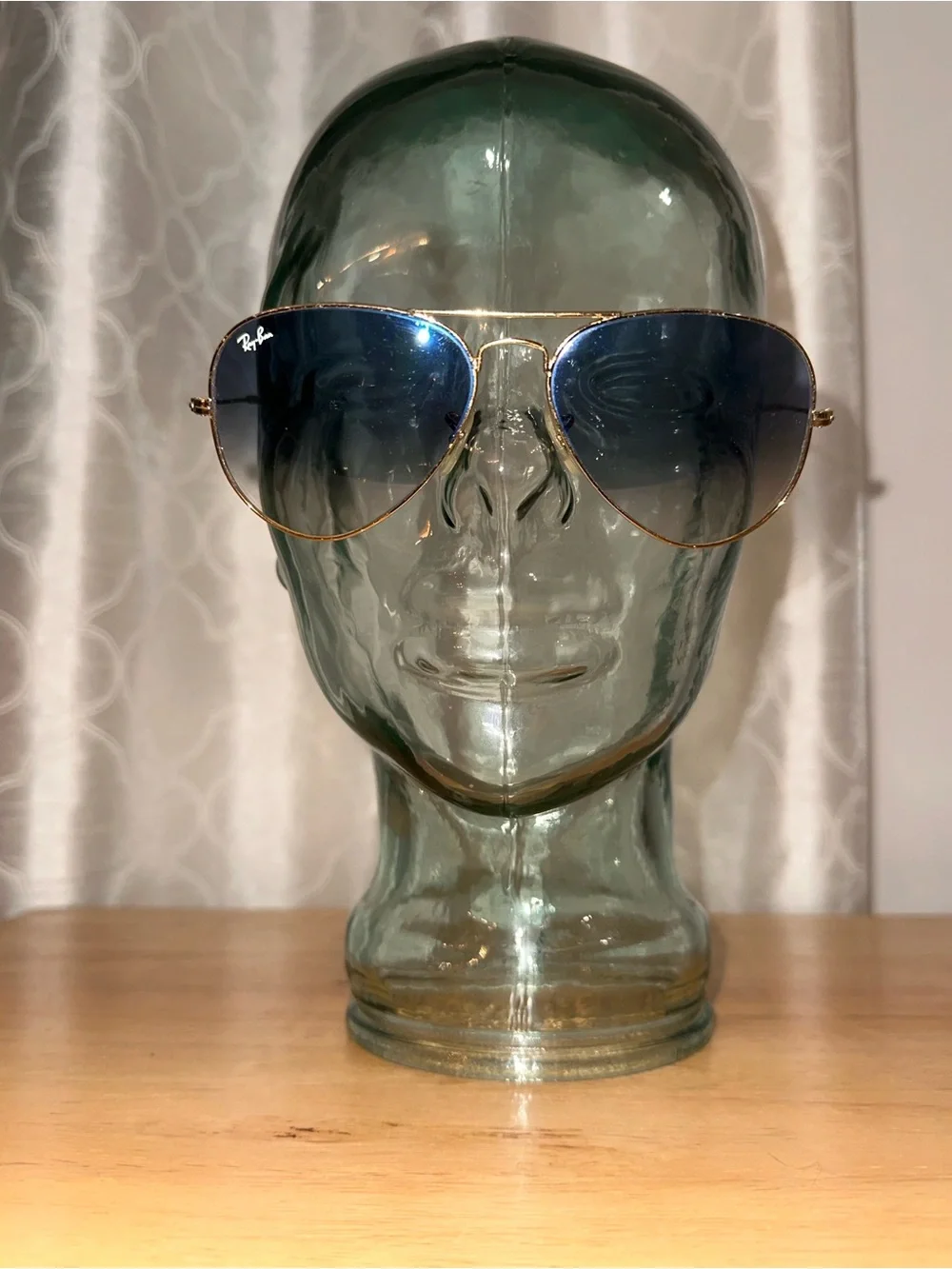 Ray-Ban Gold Frame Aviator Sunglasses with Blue Gradient Lenses